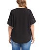 Karen Kane Plus Size Woven V-Neck Short Flutter Sleeve Relaxed Button Front Top, Color:Black/Cream - Image 2