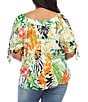 Color:Multi - Image 2 - Plus Size Woven Wild Floral Print Square Neck Short Puff Tie Sleeve Top