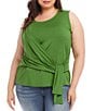 Color:Green - Image 1 - Plus Size Wrinkle-Free Solid Stretch Scoop Neck Sleeveless Side Drape Top
