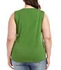 Color:Green - Image 2 - Plus Size Wrinkle-Free Solid Stretch Scoop Neck Sleeveless Side Drape Top