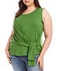 Color:Green - Image 3 - Plus Size Wrinkle-Free Solid Stretch Scoop Neck Sleeveless Side Drape Top