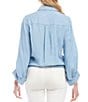 Color:Chambray - Image 2 - Point Collar Button Down Tie Front Top