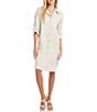 Color:Oat - Image 1 - Point Collar Long Roll-Tab Sleeve Mother-Of-Pearl Button Front Shirt Dress