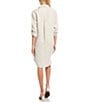 Color:Oat - Image 2 - Point Collar Long Roll-Tab Sleeve Mother-Of-Pearl Button Front Shirt Dress