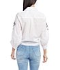 Color:Off White - Image 2 - Point Collared 3/4 Blouson Sleeve Button Front Tie Front Top