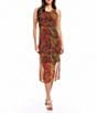 Color:Print - Image 1 - Printed Mesh Scoop Neck Sleeveless Midi Sheath Dress