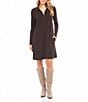 Karen Kane Quarter Zip Point Collar Long Sleeve Travel Jersey A-Line Dress, Color:Brown - Image 1