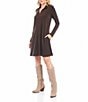 Karen Kane Quarter Zip Point Collar Long Sleeve Travel Jersey A-Line Dress, Color:Brown - Image 3