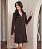 Karen Kane Quarter Zip Point Collar Long Sleeve Travel Jersey A-Line Dress, Color:Brown - Image 4