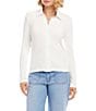 Karen Kane Ribbed Knit Contrast Point Collar Long Sleeve Button Front Shirt - Image 1