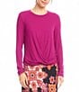 Karen Kane Ribbed Knit Crew Long Sleeved Drape Front Crossover Top, Color:Magenta - Image 1