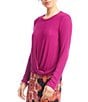 Karen Kane Ribbed Knit Crew Long Sleeved Drape Front Crossover Top, Color:Magenta - Image 3