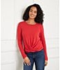 Karen Kane Ribbed Knit Crew Long Sleeved Drape Front Crossover Top, Color:Tomato - Image 4