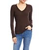 Karen Kane Ribbed Knit V- Neck Long Sleeve Top, Color:Brown - Image 1