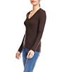 Karen Kane Ribbed Knit V- Neck Long Sleeve Top, Color:Brown - Image 3