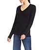 Karen Kane Ribbed Knit V- Neck Long Sleeve Top, Color:Black - Image 3