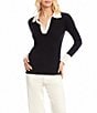 Karen Kane Ribbed Polo V-Neck Point Collar Long Sleeve Top - Image 1