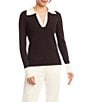 Karen Kane Ribbed Polo V-Neck Point Collar Long Sleeve Top - Image 4