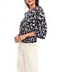 Karen Kane Sailboat Print Flare Sleeve Drape Front Top, Color:Navy Print - Image 3