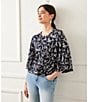 Karen Kane Sailboat Print Flare Sleeve Drape Front Top, Color:Navy Print - Image 4