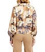 Karen Kane Satin Hydrangea Print Long Blouson Sleeve Tie-Front Top, Color:Print - Image 2