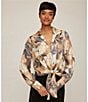 Karen Kane Satin Hydrangea Print Long Blouson Sleeve Tie-Front Top, Color:Print - Image 4
