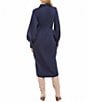 Karen Kane Savannah Sateen Collared Long Sleeve Twist Front Tulip Hem Midi Dress, Color:Navy - Image 2