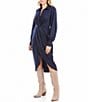 Karen Kane Savannah Sateen Collared Long Sleeve Twist Front Tulip Hem Midi Dress, Color:Navy - Image 3