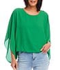 Color:Grass - Image 1 - Scoop Neck 3/4 Batwing Sleeve Blouson Scarf Sleeve Top