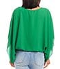 Color:Grass - Image 2 - Scoop Neck 3/4 Batwing Sleeve Blouson Scarf Sleeve Top