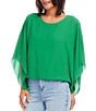 Color:Grass - Image 3 - Scoop Neck 3/4 Batwing Sleeve Blouson Scarf Sleeve Top