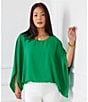 Color:Grass - Image 4 - Scoop Neck 3/4 Batwing Sleeve Blouson Scarf Sleeve Top