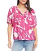 Color:Paisley - Image 1 - Scoop Neck Button Front Short Sleeve Paisley Peasant Top