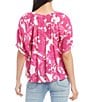 Color:Paisley - Image 2 - Scoop Neck Button Front Short Sleeve Paisley Peasant Top