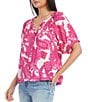 Color:Paisley - Image 3 - Scoop Neck Button Front Short Sleeve Paisley Peasant Top