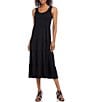 Color:Black - Image 1 - Scoop Neck Sleeveless Tiered Midi Dress