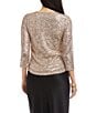 Karen Kane Sequin Mesh Draped Neck 3/4 Sleeve Top, Color:Champagne - Image 2