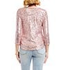 Karen Kane Sequin Mesh Draped Neck 3/4 Sleeve Top, Color:Pink - Image 2