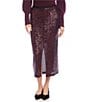 Karen Kane Sequin Mesh Front Slit Midi Skirt, Color:Eggplant - Image 1
