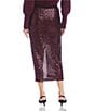 Karen Kane Sequin Mesh Front Slit Midi Skirt, Color:Eggplant - Image 2