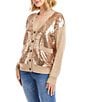 Karen Kane Sequin V-Neck Long Sleeve Button Front Cardigan, Color:Dark Oat - Image 3