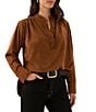Karen Kane Shimmer Faux Suede Split V-Neck Long Sleeve Top - Image 1