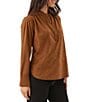 Karen Kane Shimmer Faux Suede Split V-Neck Long Sleeve Top - Image 4