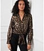 Karen Kane Shimmer Leopard Print Collared V-Neck Long Sleeve Tie Front Blouse, Color:Leopard - Image 4