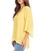 Karen Kane Silky Crepe V-Neck 3/4 Flutter Sleeve Asymmetric Crossover Hem Top, Color:Yellow - Image 3