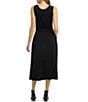 Color:Black - Image 2 - Sleeveless Cinched Waist Jewel Neck Artisan Midi Dress