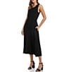 Color:Black - Image 3 - Sleeveless Cinched Waist Jewel Neck Artisan Midi Dress