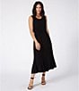 Color:Black - Image 4 - Sleeveless Cinched Waist Jewel Neck Artisan Midi Dress
