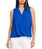 Color:Blue - Image 1 - Sleeveless Surplice V-Neck Drape Front Blouse
