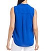 Color:Blue - Image 2 - Sleeveless Surplice V-Neck Drape Front Blouse